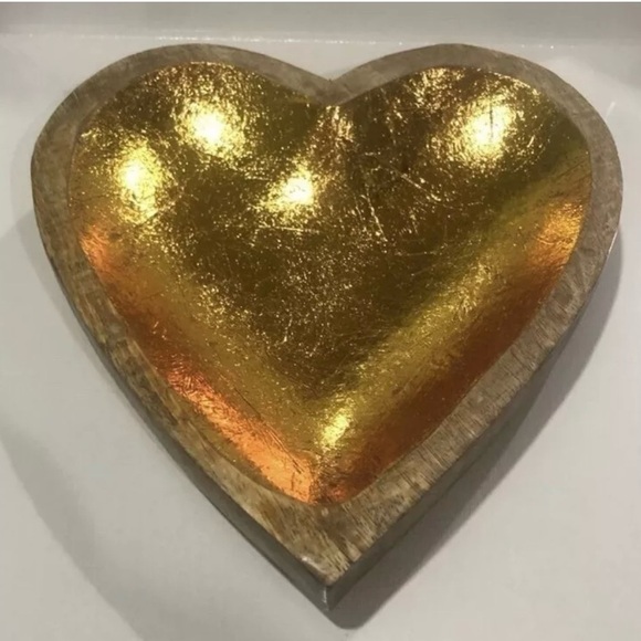 Bloomingville Mango Wood Heart Bowl W/ Gold Leaf Design - Picture 3 of 6